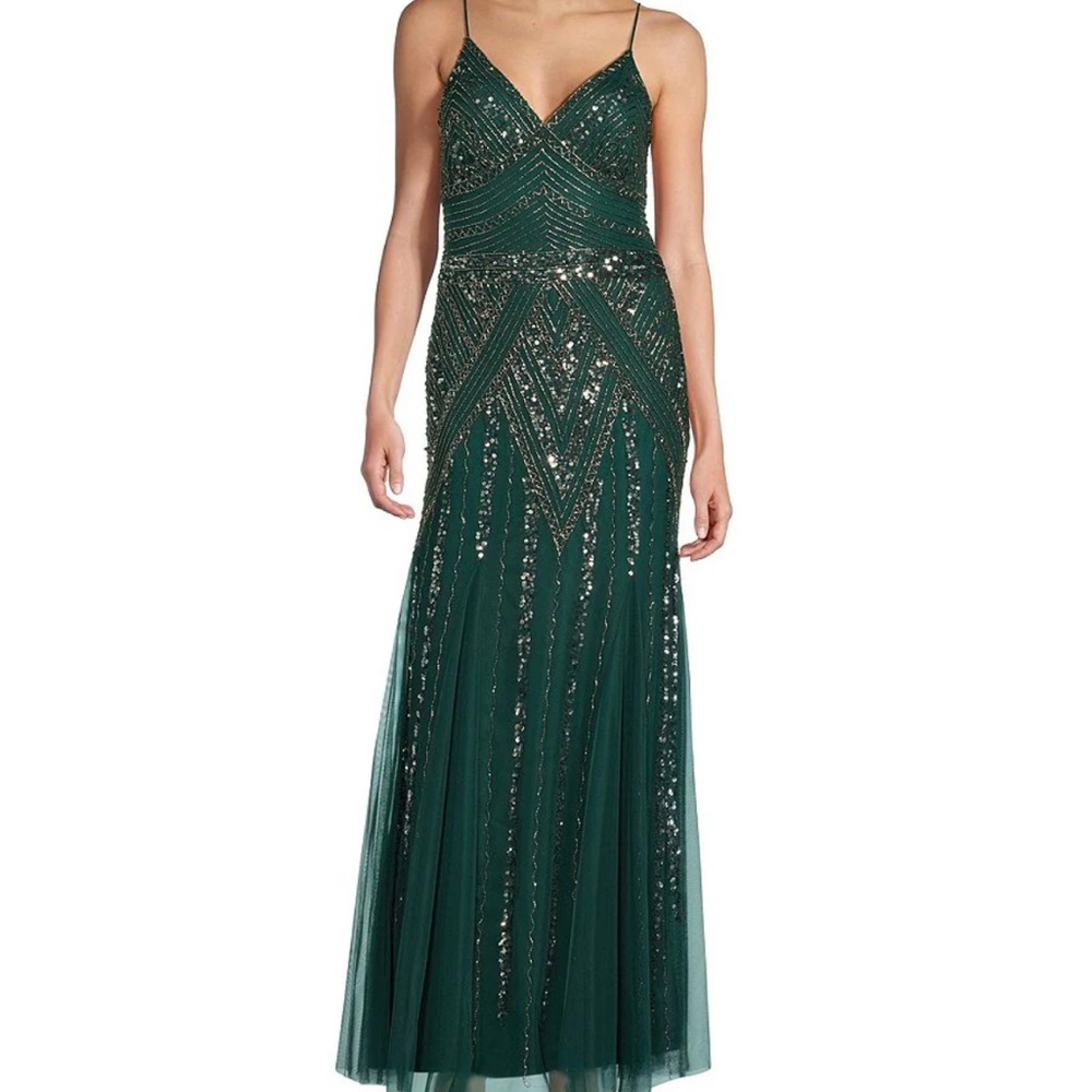 Jump Apparel Green Sequin A-line gown